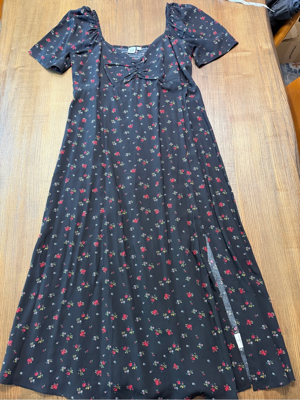 GAP Black Maxi Dress with Red Rose Print
